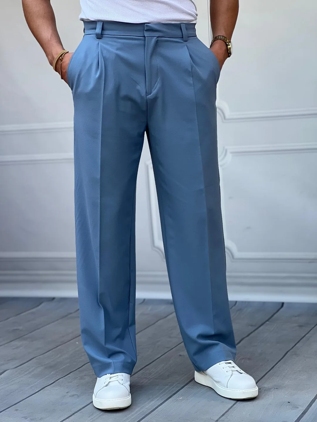 Gizli Düğme Detaylı Yüksek Kalite Baggy Pantolon - küçük resim 4