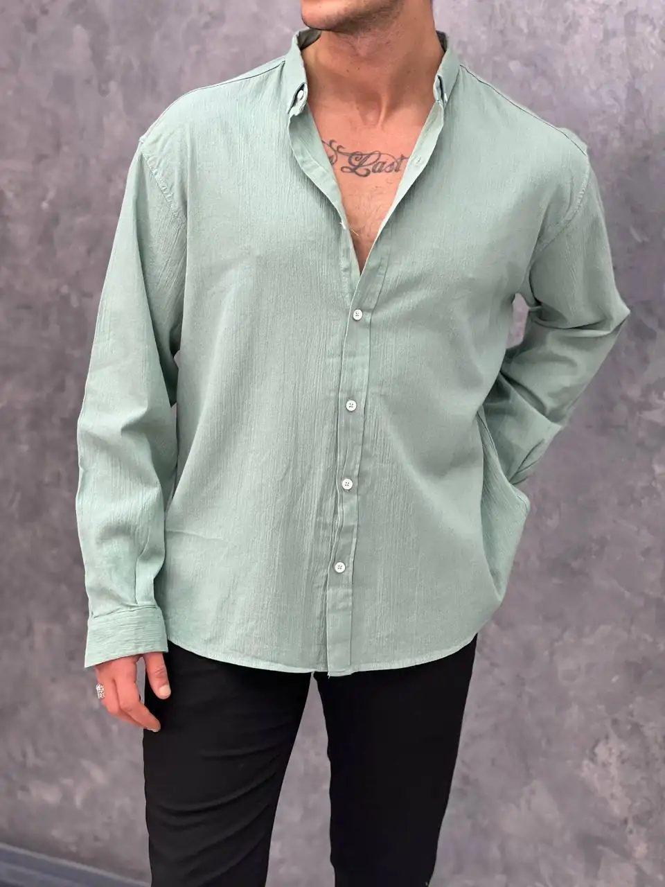 Krinkıl Kumaş Oversize Kesim Keten Gömlek - küçük resim 3